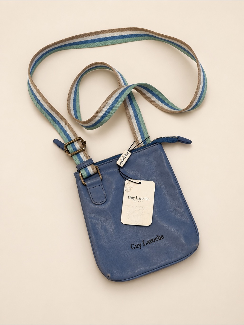 Guy Laroche Celeste Blue Leather Crossbody Bag